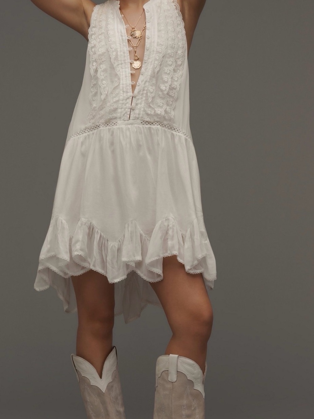 Anthropologie White Ruffled Tunic Dress